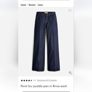 J.Crew Point Sur Puddle Jean Rince Wash